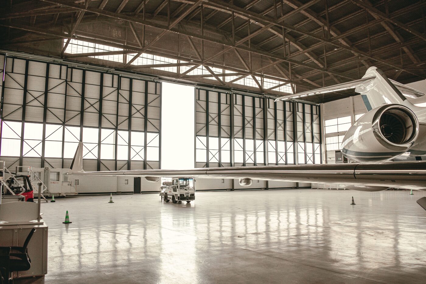 Interior of a steel hangar structure